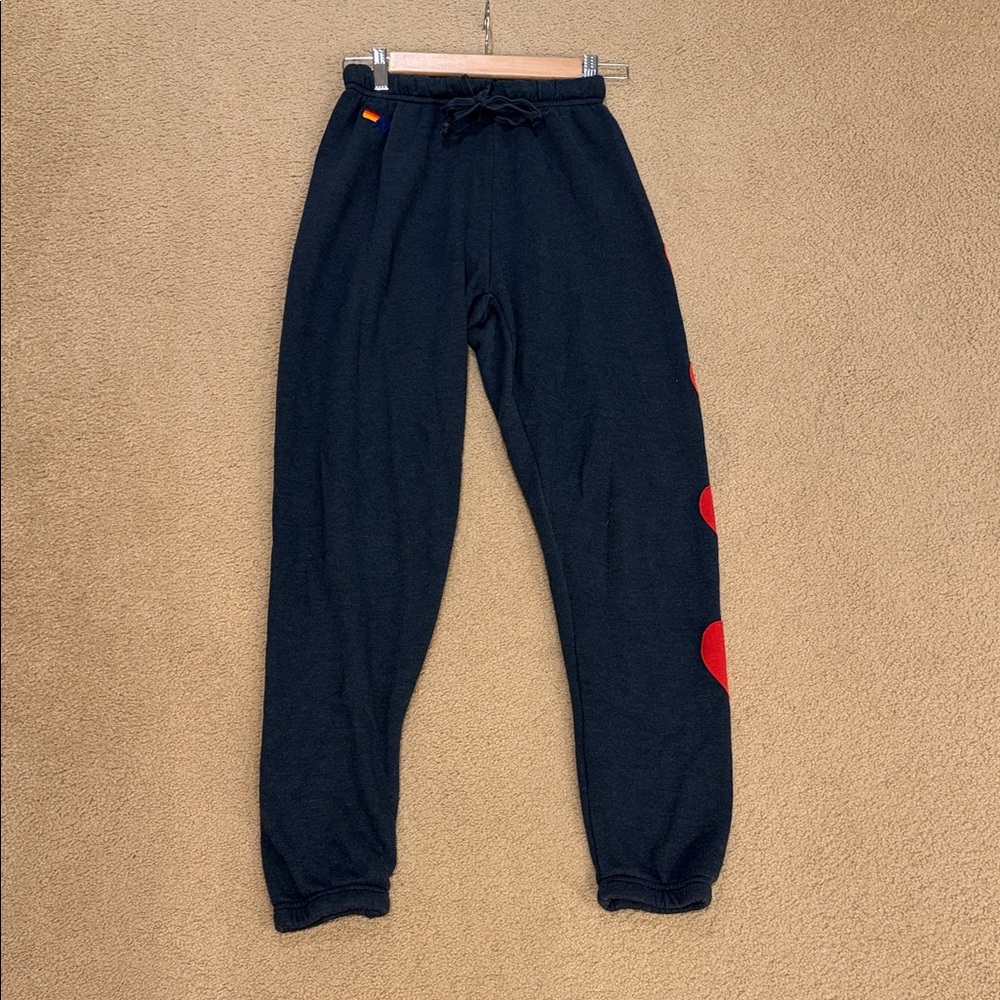 Aviator Nation Black Joggers with Red Hearts - Picture 2 of 7